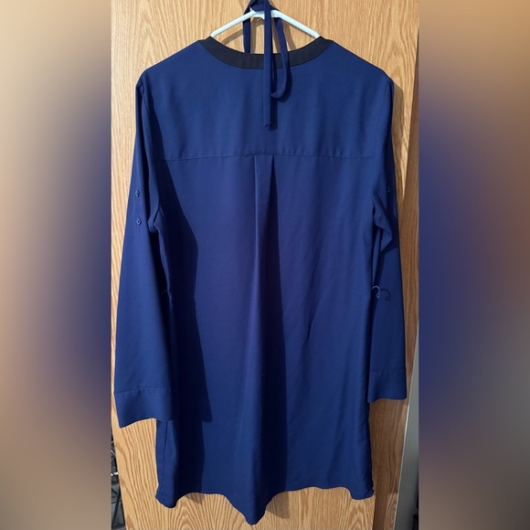 Express Navy Blue Shirt Dress with Black Strip and Belt - Picture 5 of 5